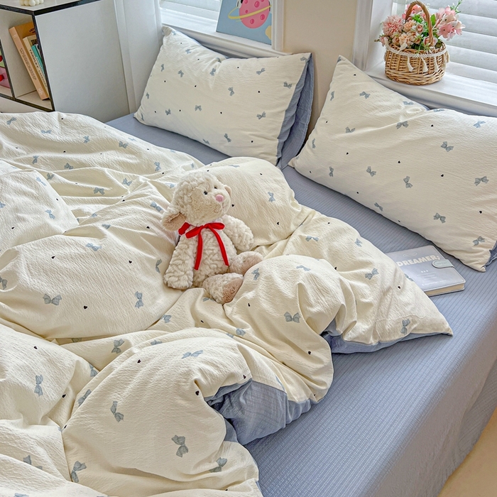 91家纺网 家纺一手货源 找家纺 仟网汇 2025新款云感皱皱纱简单款四件套 夏天