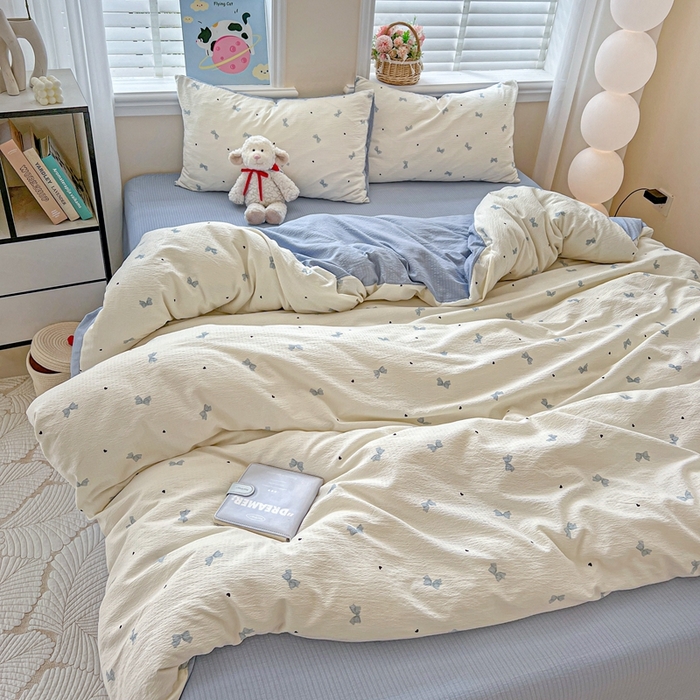 91家纺网 家纺一手货源 找家纺 仟网汇 2025新款云感皱皱纱简单款四件套 夏天