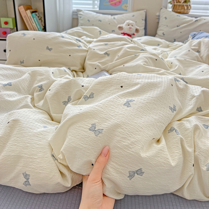 91家纺网 家纺一手货源 找家纺 仟网汇 2025新款云感皱皱纱简单款四件套 夏天