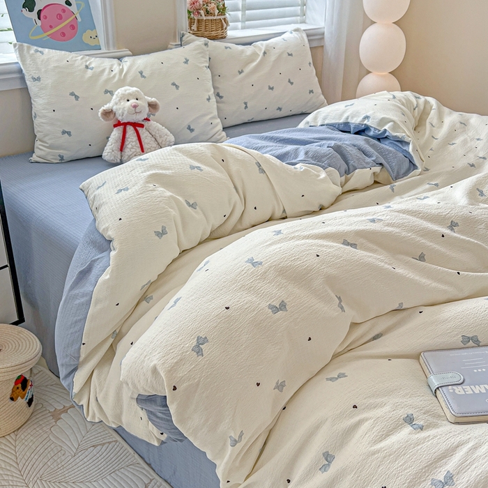 91家纺网 家纺一手货源 找家纺 仟网汇 2025新款云感皱皱纱简单款四件套 夏天