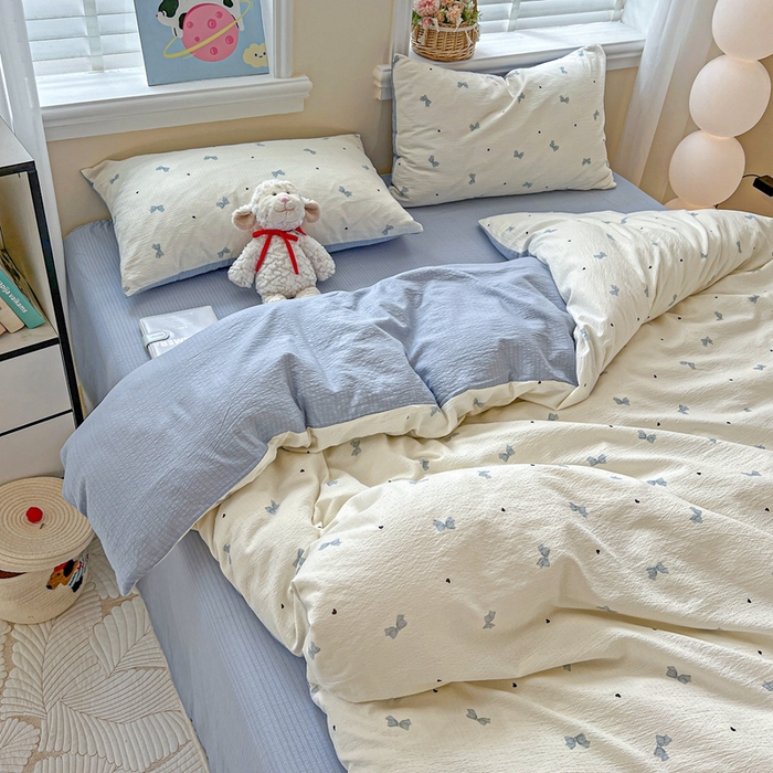 91家纺网 家纺一手货源 找家纺 仟网汇 2025新款云感皱皱纱简单款四件套 夏天