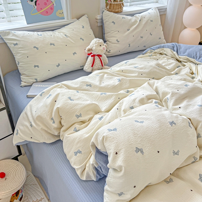 91家纺网 家纺一手货源 找家纺 仟网汇 2025新款云感皱皱纱简单款四件套 夏天