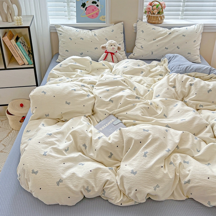 91家纺网 家纺一手货源 找家纺 仟网汇 2025新款云感皱皱纱简单款四件套 夏天