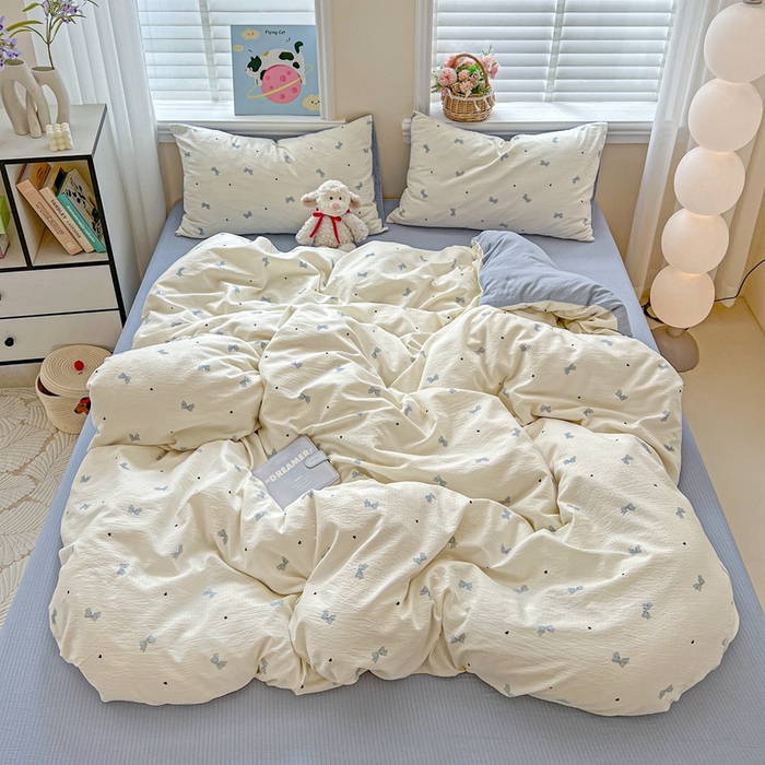 仟网汇 2025新款云感皱皱纱简单款四件套 夏天