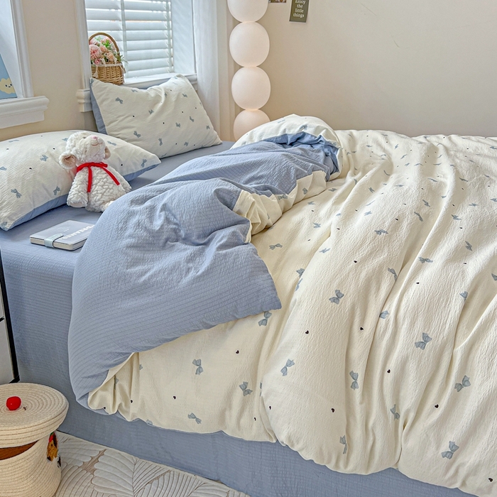 91家纺网 家纺一手货源 找家纺 仟网汇 2025新款云感皱皱纱简单款四件套 夏天