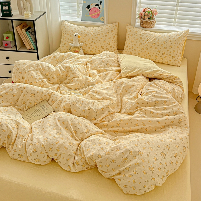 91家纺网 家纺一手货源 找家纺 仟网汇 2025新款云感皱皱纱简单款四件套 舒芙蕾 