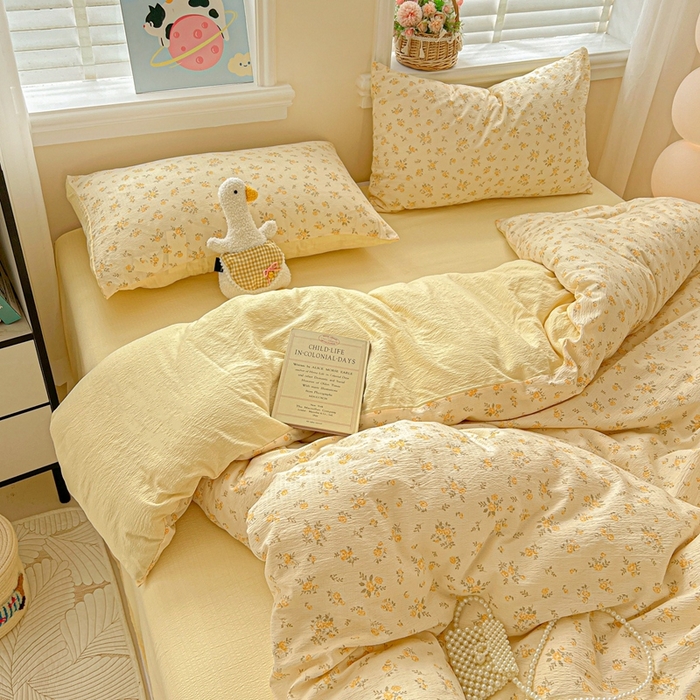 91家纺网 家纺一手货源 找家纺 仟网汇 2025新款云感皱皱纱简单款四件套 舒芙蕾 