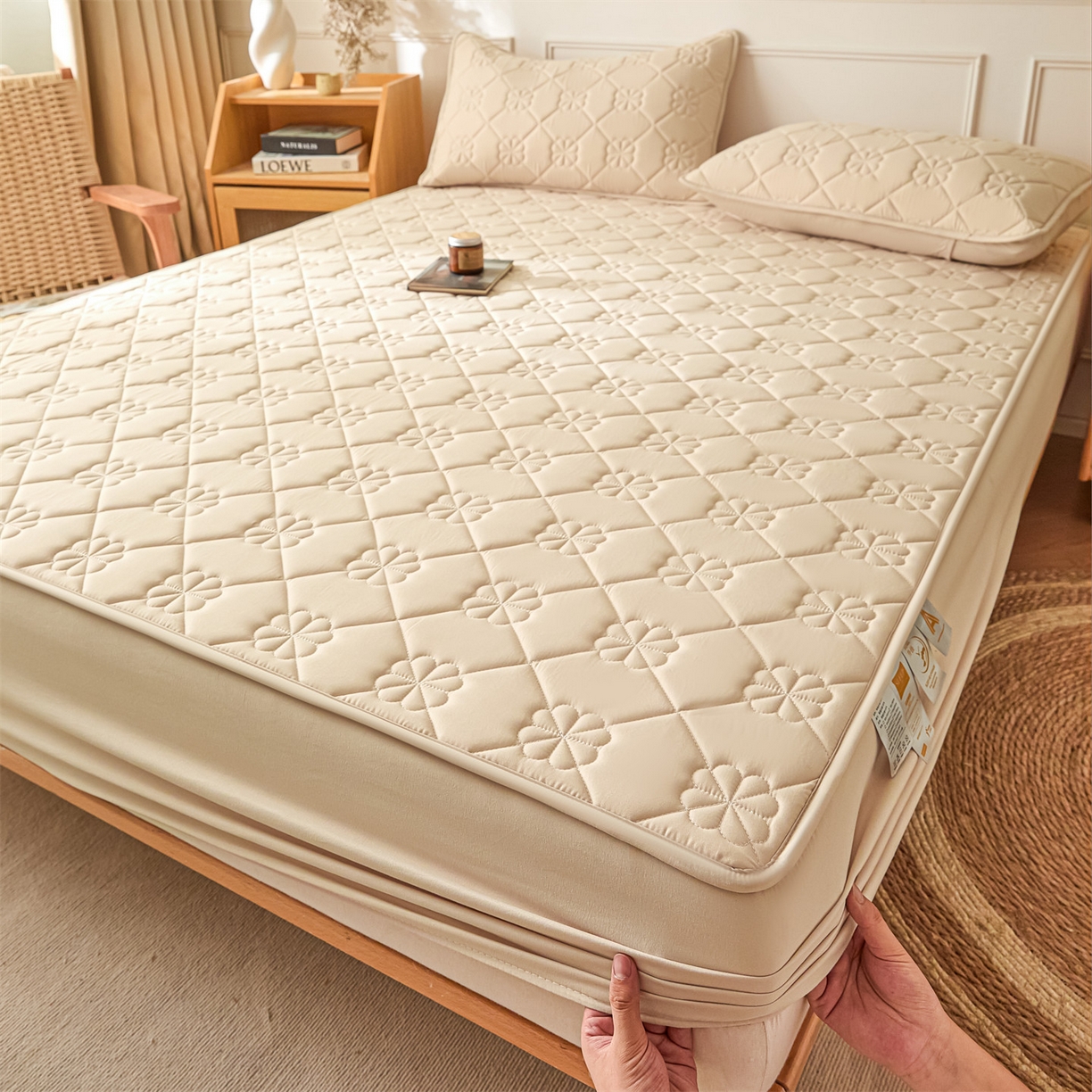 91家纺网 家纺一手货源 找家纺 （总）雯豆家纺 2025新款简约防水款水洗棉夹棉床笠