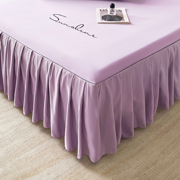 91家纺网 家纺一手货源 找家纺 七仙女家纺 2025新款水洗磨毛刺绣轻奢简约系列单床裙单品床裙床裙单件 香芋紫