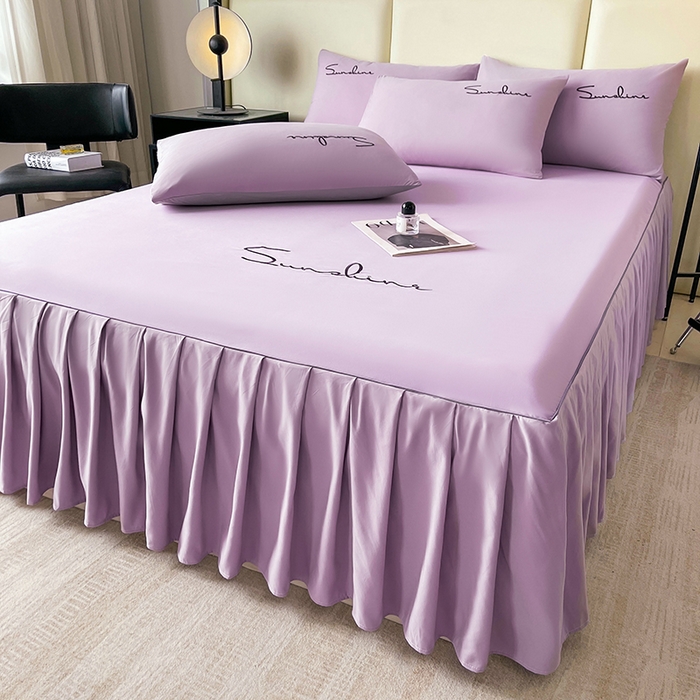 91家纺网 家纺一手货源 找家纺 七仙女家纺 2025新款水洗磨毛刺绣轻奢简约系列单床裙单品床裙床裙单件 香芋紫