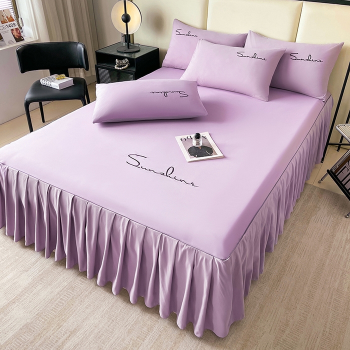 91家纺网 家纺一手货源 找家纺 七仙女家纺 2025新款水洗磨毛刺绣轻奢简约系列单床裙单品床裙床裙单件 香芋紫