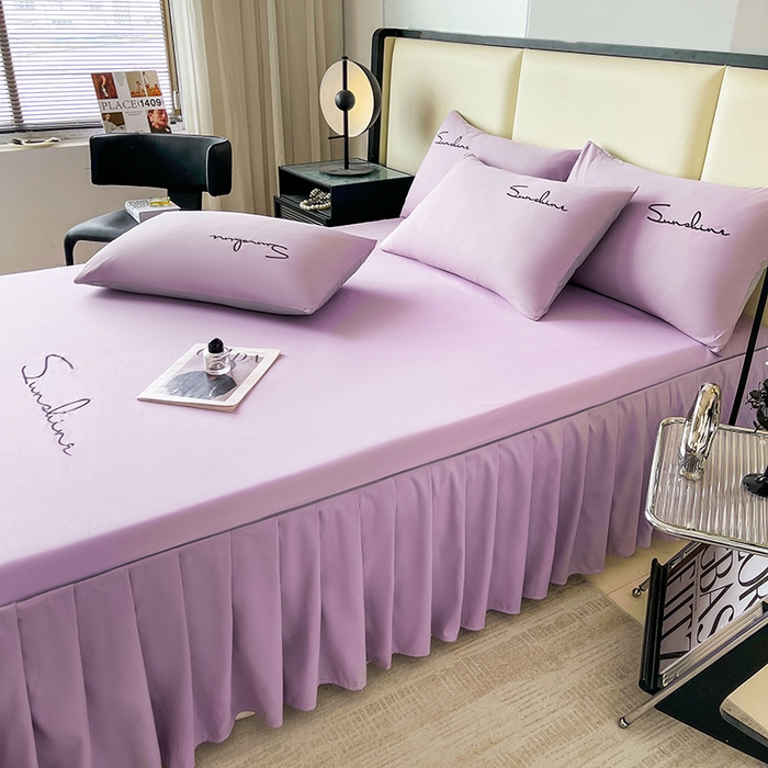 91家纺网 家纺一手货源 找家纺 七仙女家纺 2025新款水洗磨毛刺绣轻奢简约系列单床裙单品床裙床裙单件 香芋紫