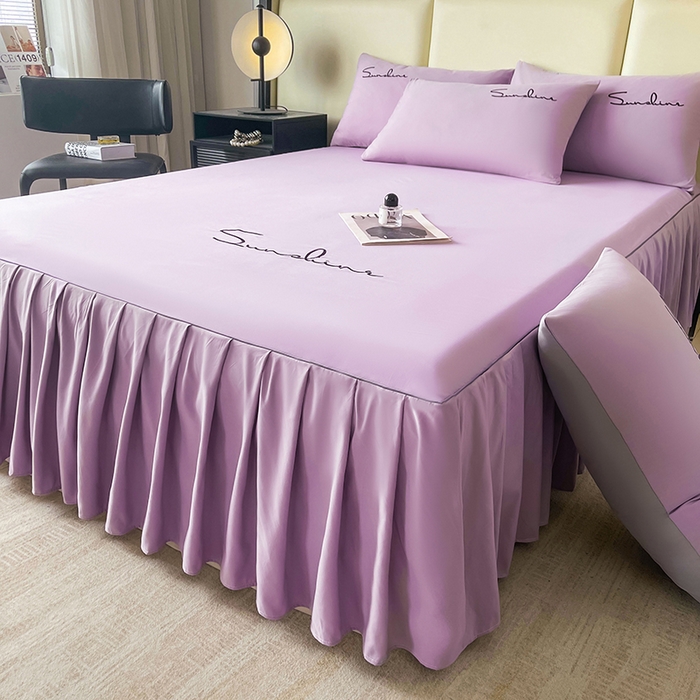 91家纺网 家纺一手货源 找家纺 七仙女家纺 2025新款水洗磨毛刺绣轻奢简约系列单床裙单品床裙床裙单件 香芋紫