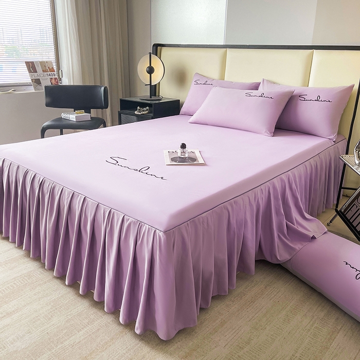 91家纺网 家纺一手货源 找家纺 七仙女家纺 2025新款水洗磨毛刺绣轻奢简约系列单床裙单品床裙床裙单件 香芋紫