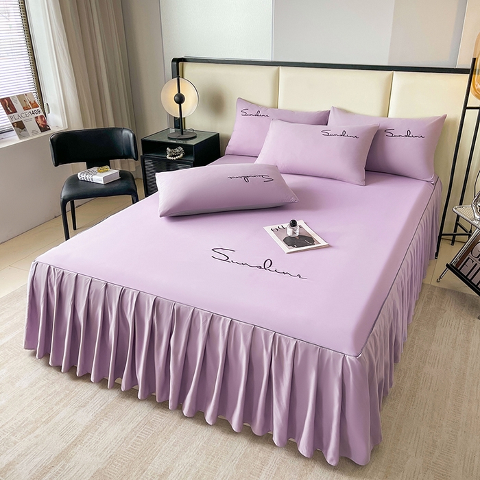 91家纺网 家纺一手货源 找家纺 七仙女家纺 2025新款水洗磨毛刺绣轻奢简约系列单床裙单品床裙床裙单件 香芋紫