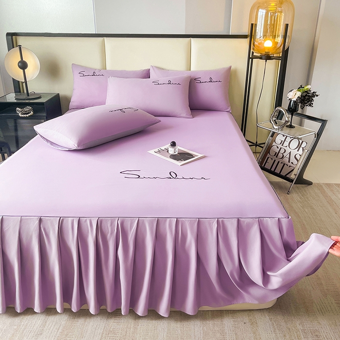 91家纺网 家纺一手货源 找家纺 七仙女家纺 2025新款水洗磨毛刺绣轻奢简约系列单床裙单品床裙床裙单件 香芋紫