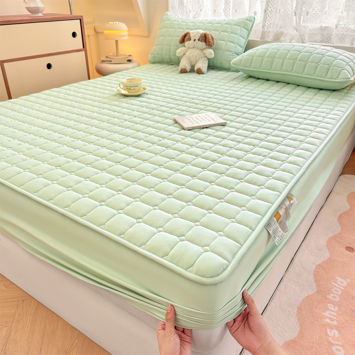 91家纺网 家纺一手货源 找家纺 （总）雯豆家纺 2025新款简约防水款水洗棉夹棉床笠-雅韵