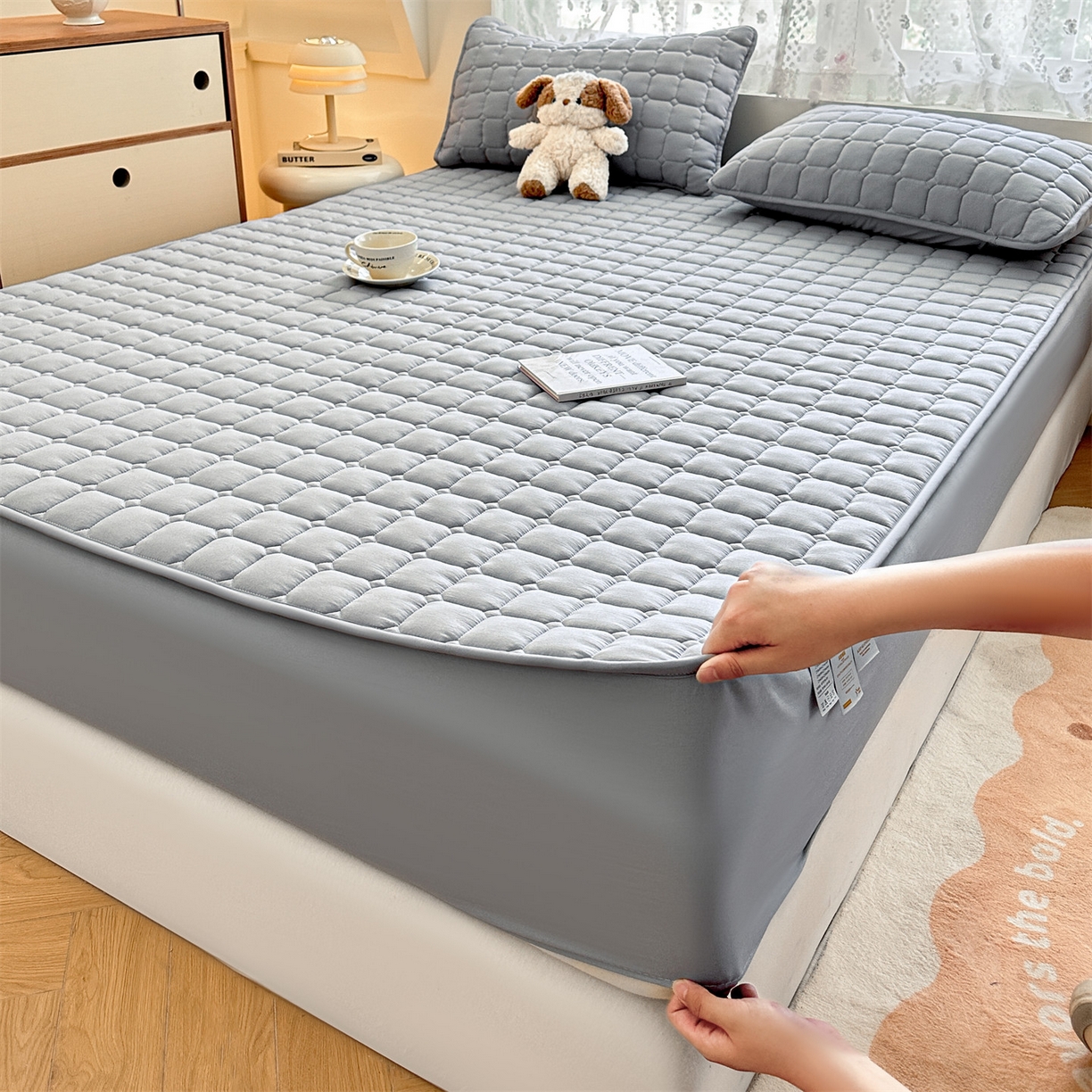 91家纺网 家纺一手货源 找家纺 （总）雯豆家纺 2025新款简约水洗棉夹棉床笠-雅韵