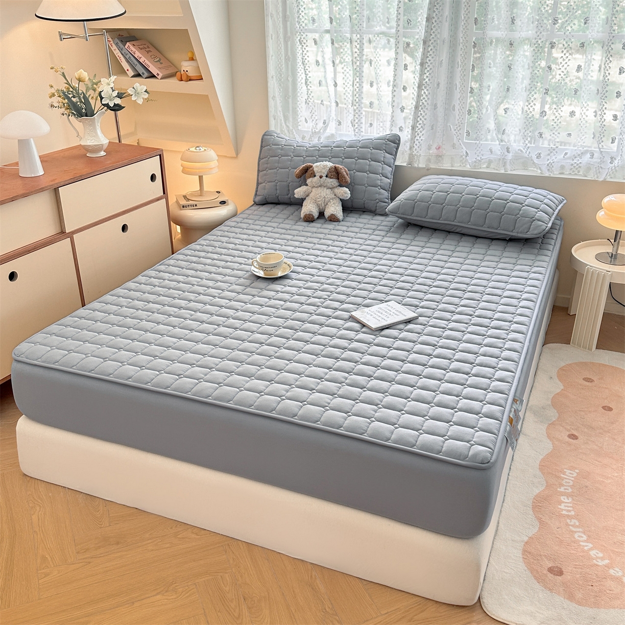 91家纺网 家纺一手货源 找家纺 （总）雯豆家纺 2025新款简约水洗棉夹棉床笠-雅韵