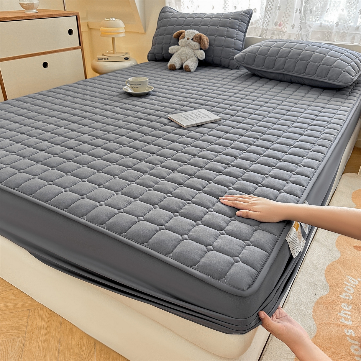 91家纺网 家纺一手货源 找家纺 （总）雯豆家纺 2025新款简约水洗棉夹棉床笠-雅韵