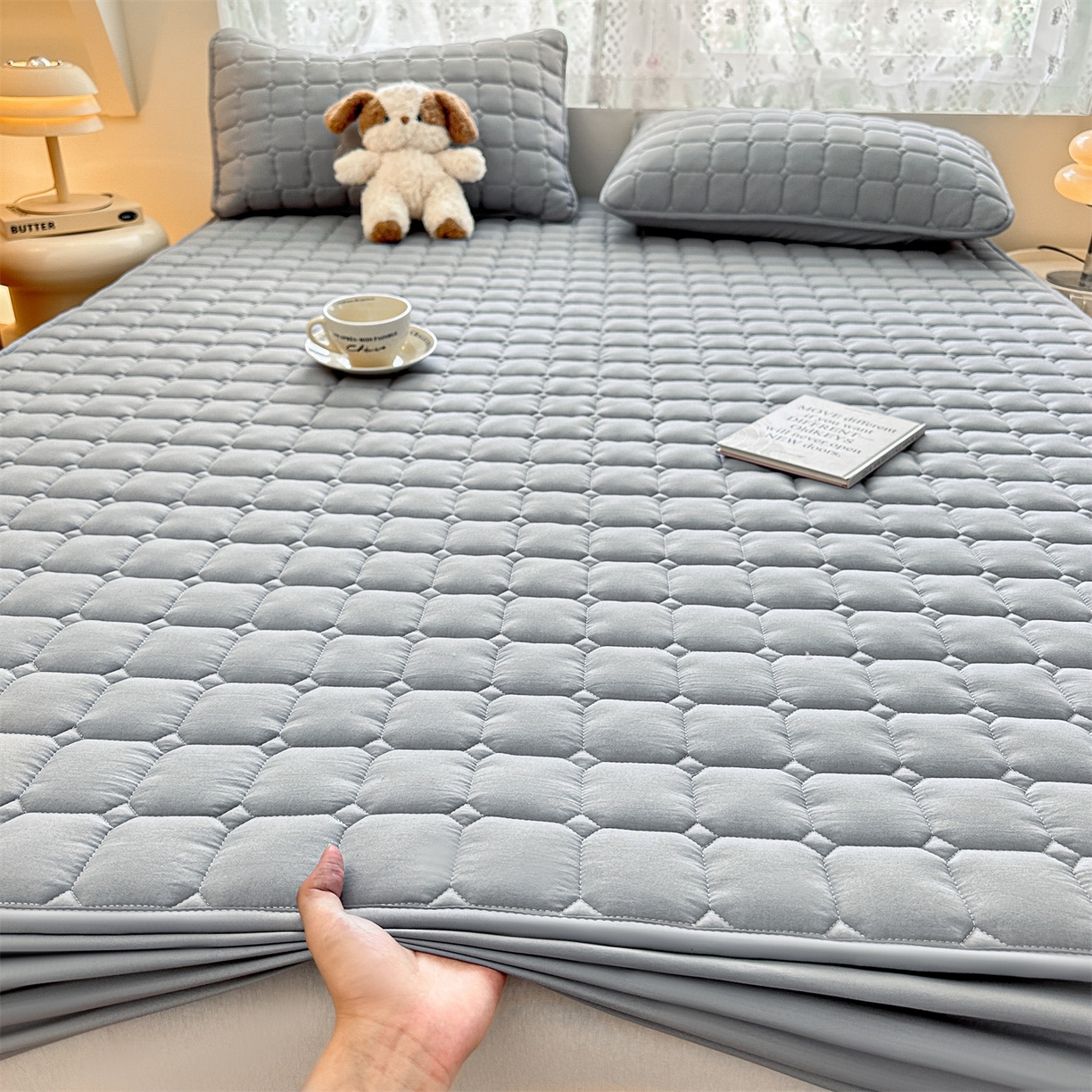 91家纺网 家纺一手货源 找家纺 （总）雯豆家纺 2025新款简约水洗棉夹棉床笠-雅韵