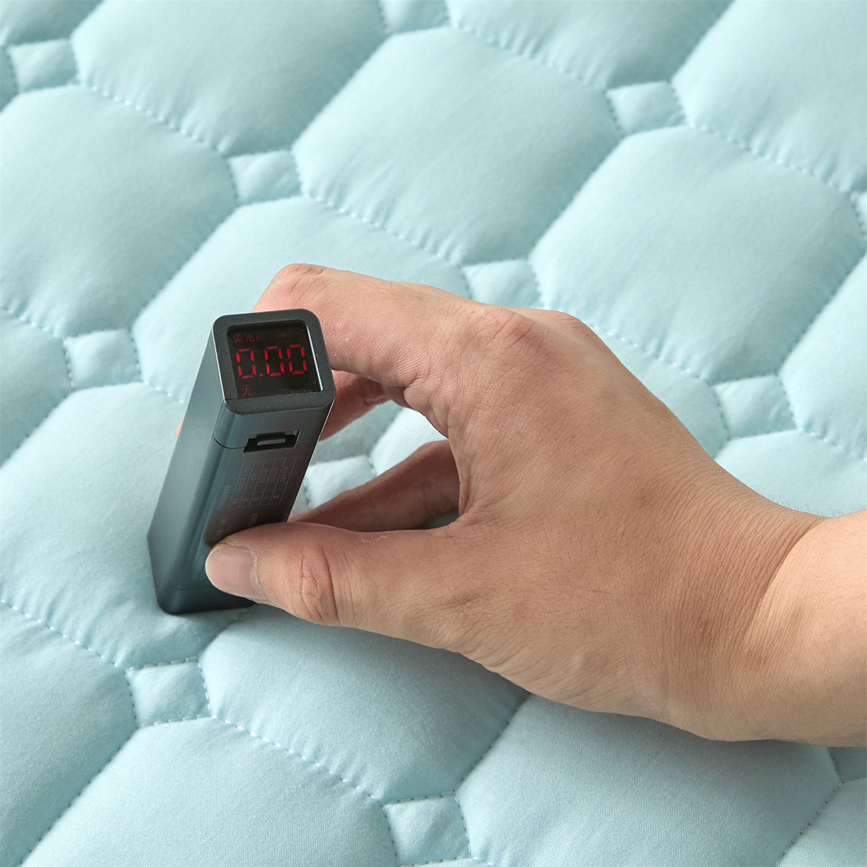 91家纺网 家纺一手货源 找家纺 雯豆家纺 2025新款简约水洗棉夹棉床笠-雅韵 雅韵-淡水蓝