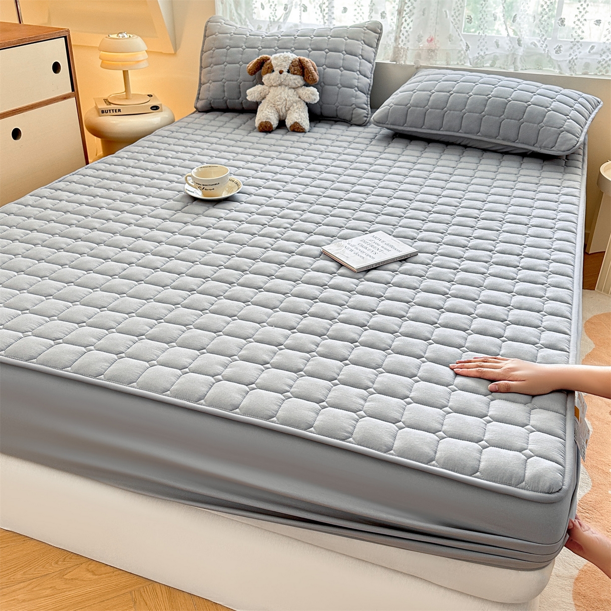 91家纺网 家纺一手货源 找家纺 （总）雯豆家纺 2025新款简约水洗棉夹棉床笠-雅韵