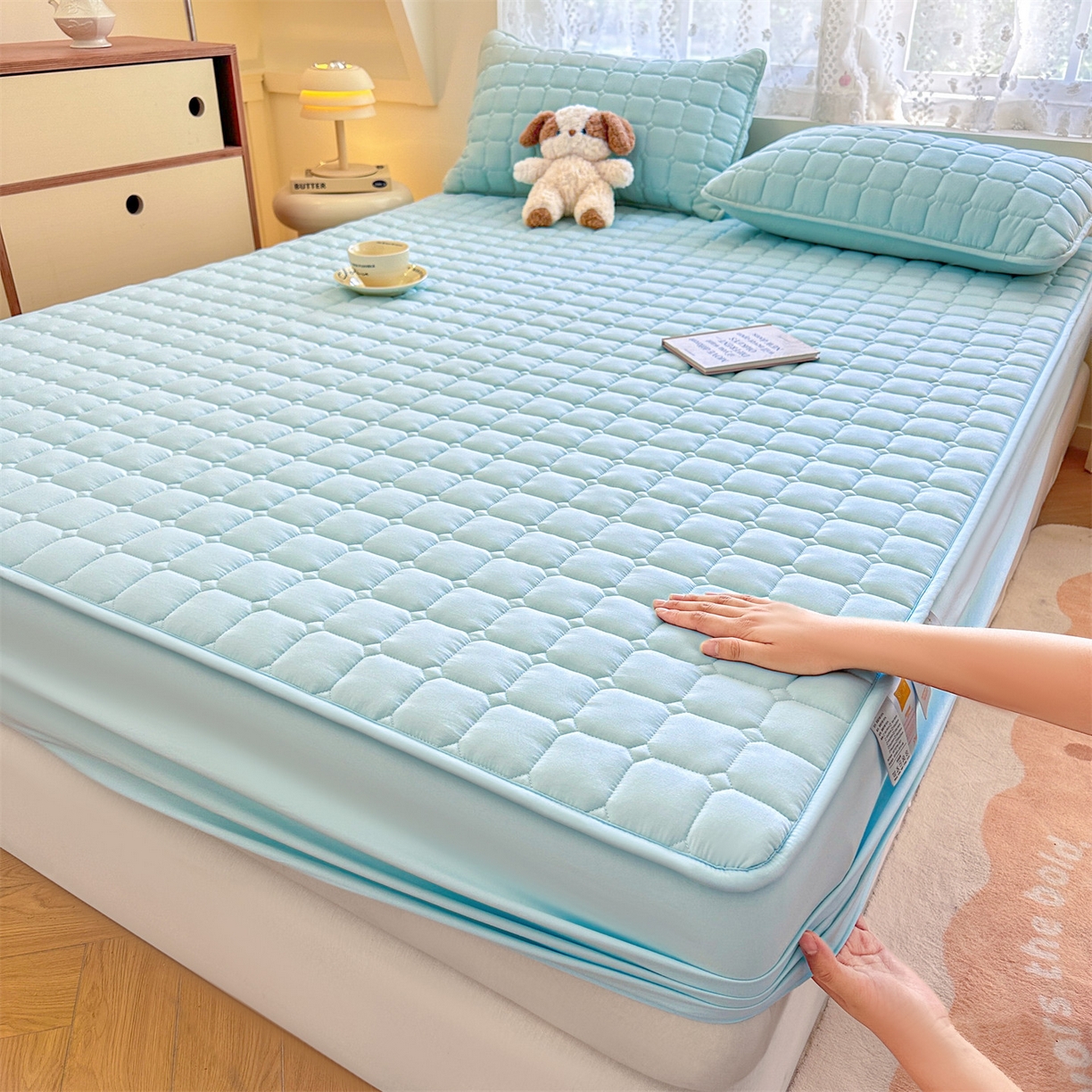 91家纺网 家纺一手货源 找家纺 （总）雯豆家纺 2025新款简约水洗棉夹棉床笠-雅韵