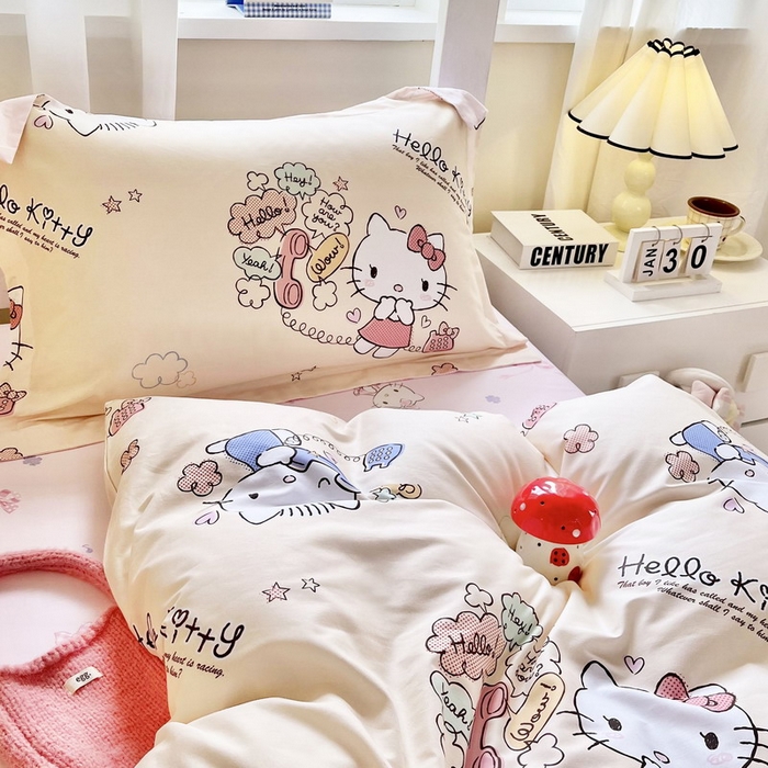 91家纺网 家纺一手货源 找家纺 蘭菲家纺 2025新款三丽鸥系列全棉印花三件套、四件套 9分甜