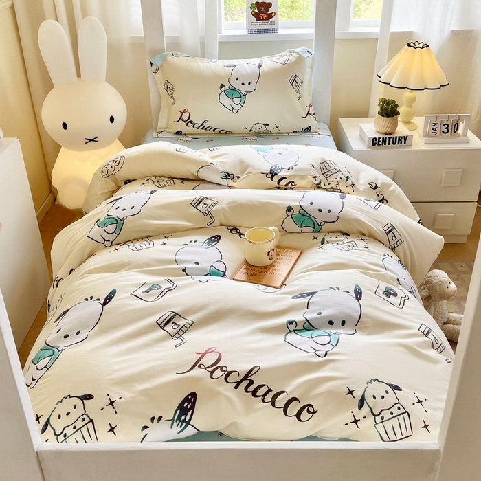 91家纺网 家纺一手货源 找家纺 蘭菲家纺 2025新款三丽鸥系列全棉印花三件套、四件套 俏皮狗