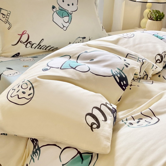 91家纺网 家纺一手货源 找家纺 蘭菲家纺 2025新款三丽鸥系列全棉印花三件套、四件套 俏皮狗