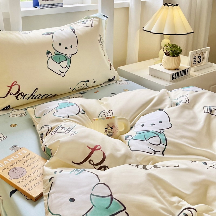 91家纺网 家纺一手货源 找家纺 蘭菲家纺 2025新款三丽鸥系列全棉印花三件套、四件套 俏皮狗