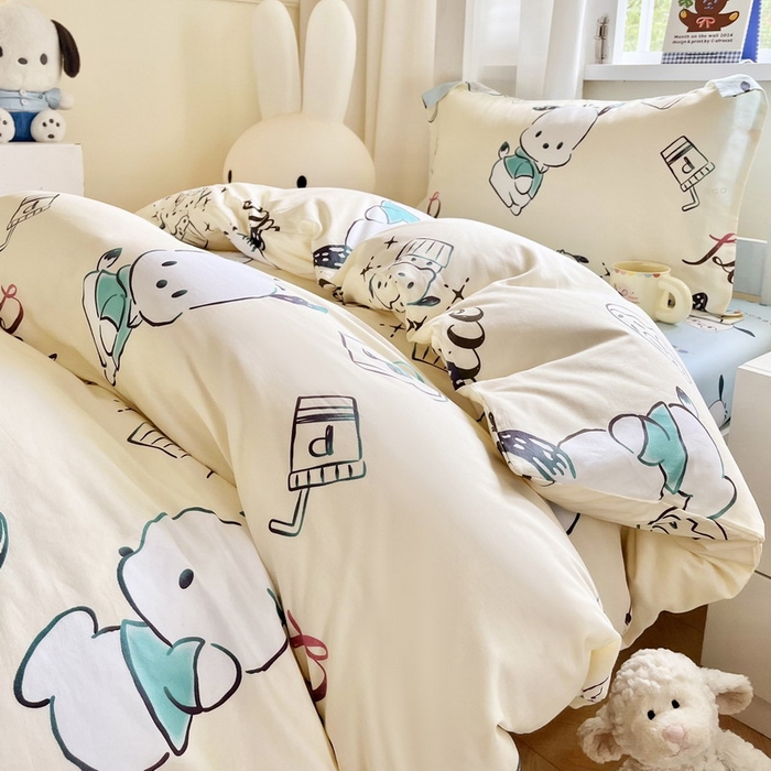 91家纺网 家纺一手货源 找家纺 蘭菲家纺 2025新款三丽鸥系列全棉印花三件套、四件套 俏皮狗