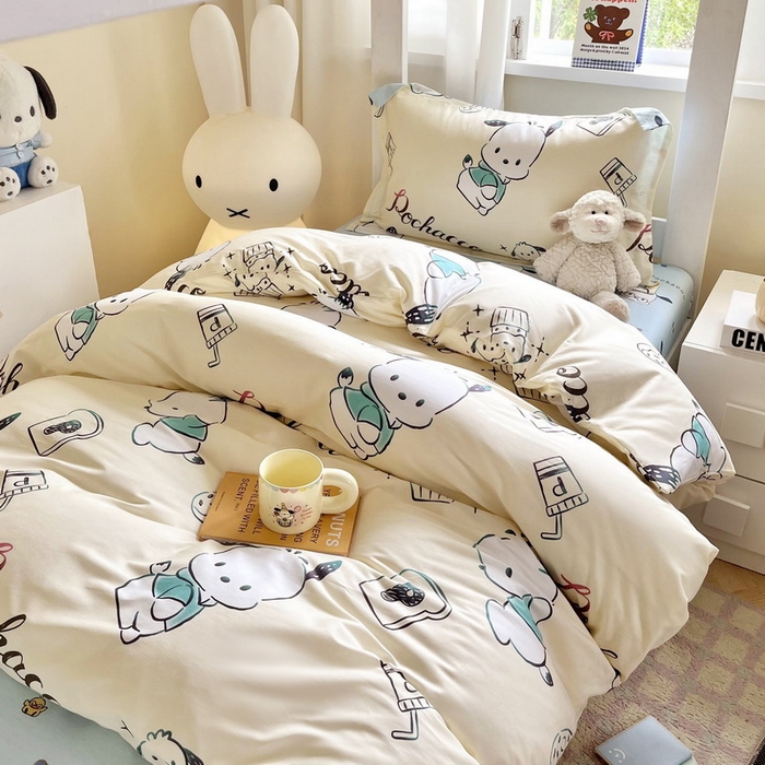 91家纺网 家纺一手货源 找家纺 蘭菲家纺 2025新款三丽鸥系列全棉印花三件套、四件套 俏皮狗