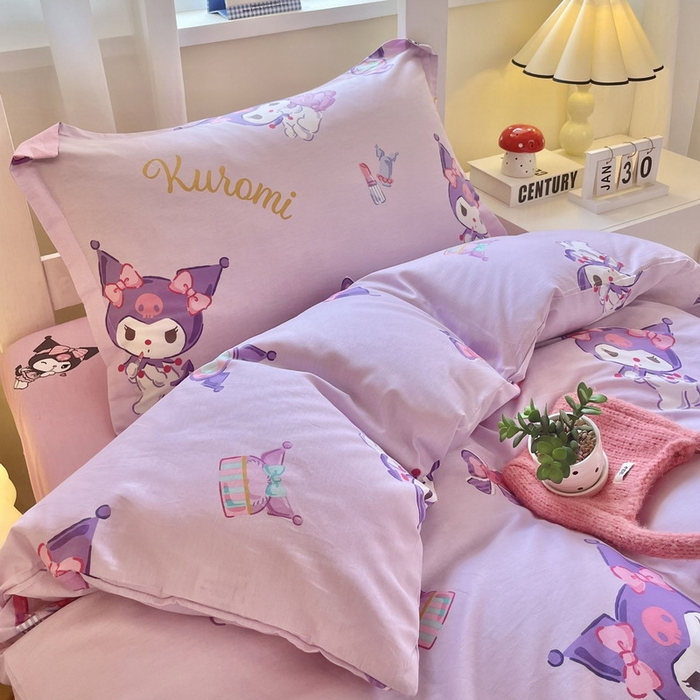 91家纺网 家纺一手货源 找家纺 蘭菲家纺 2025新款三丽鸥系列全棉印花三件套、四件套 小甜酱-紫