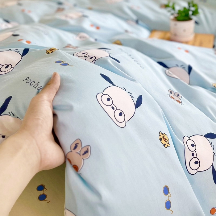 91家纺网 家纺一手货源 找家纺 蘭菲家纺 2025新款三丽鸥系列全棉印花三件套、四件套 眼镜狗-蓝