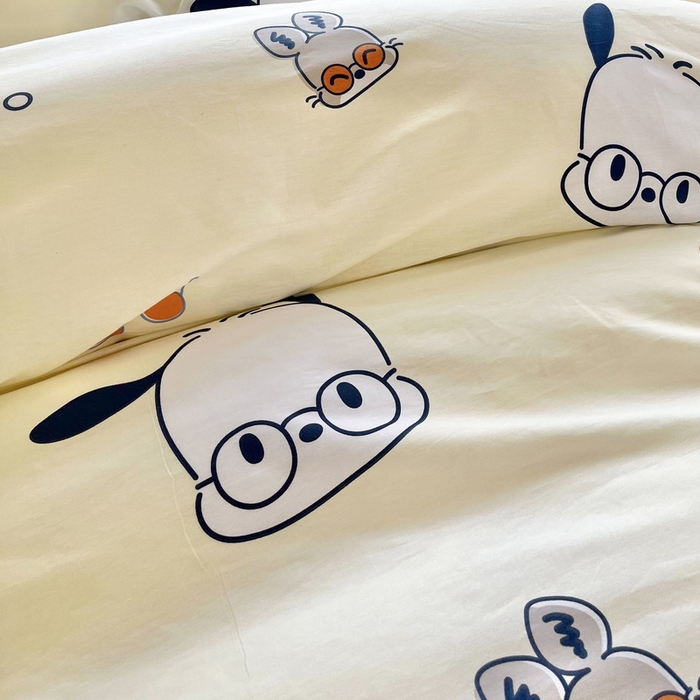 91家纺网 家纺一手货源 找家纺 蘭菲家纺 2025新款三丽鸥系列全棉印花三件套、四件套 眼镜狗-米