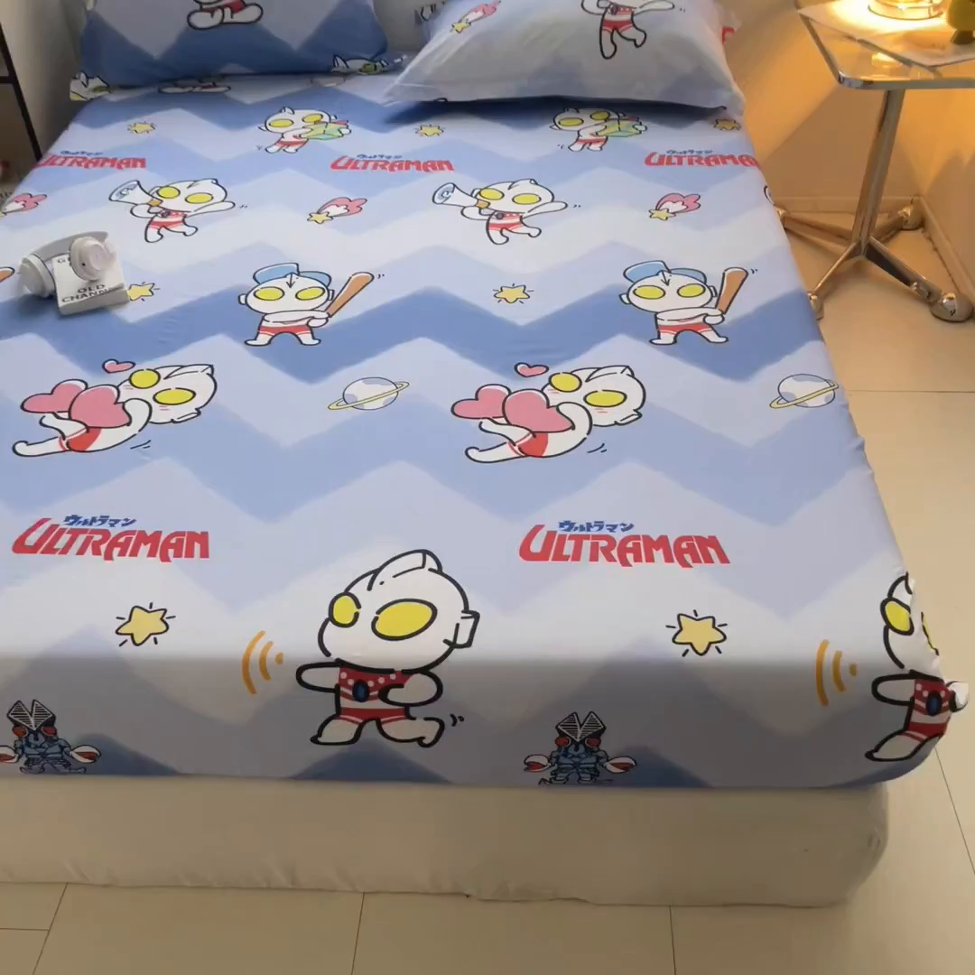 91家纺网 家纺一手货源 找家纺 （总）蘭菲家纺 2025新款学生季经典奥特曼系列全棉印花单品床笠