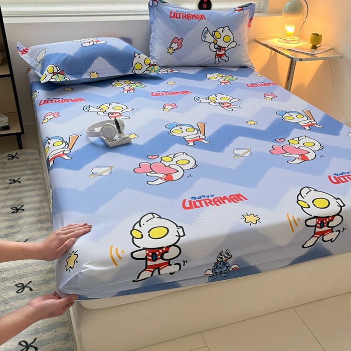 91家纺网 家纺一手货源 找家纺 （总）蘭菲家纺 2025新款学生季经典奥特曼系列全棉印花单品床笠