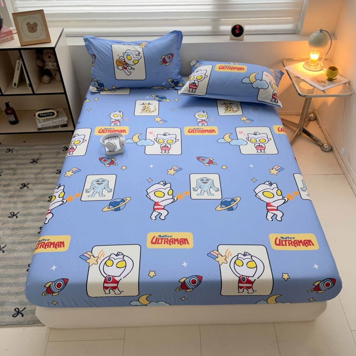 91家纺网 家纺一手货源 找家纺 （总）蘭菲家纺 2025新款学生季经典奥特曼系列全棉印花单品床笠