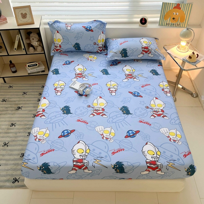 91家纺网 家纺一手货源 找家纺 （总）蘭菲家纺 2025新款学生季经典奥特曼系列全棉印花单品床笠