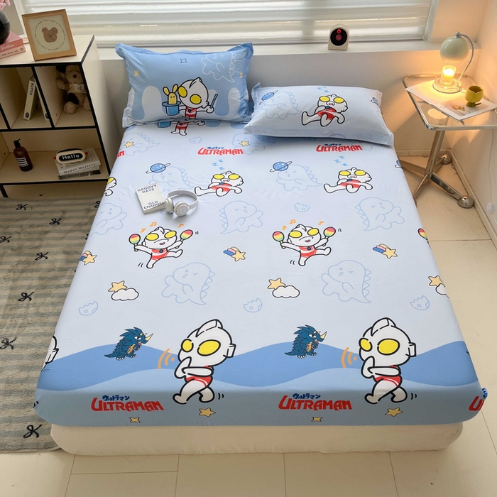 91家纺网 家纺一手货源 找家纺 （总）蘭菲家纺 2025新款学生季经典奥特曼系列全棉印花单品床笠