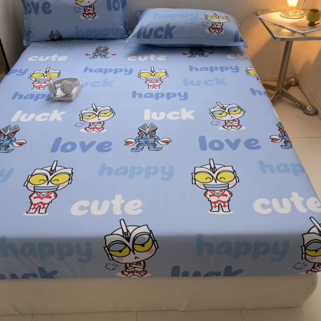 91家纺网 家纺一手货源 找家纺 蘭菲家纺 2025新款学生季经典奥特曼系列全棉印花单品床笠 上学