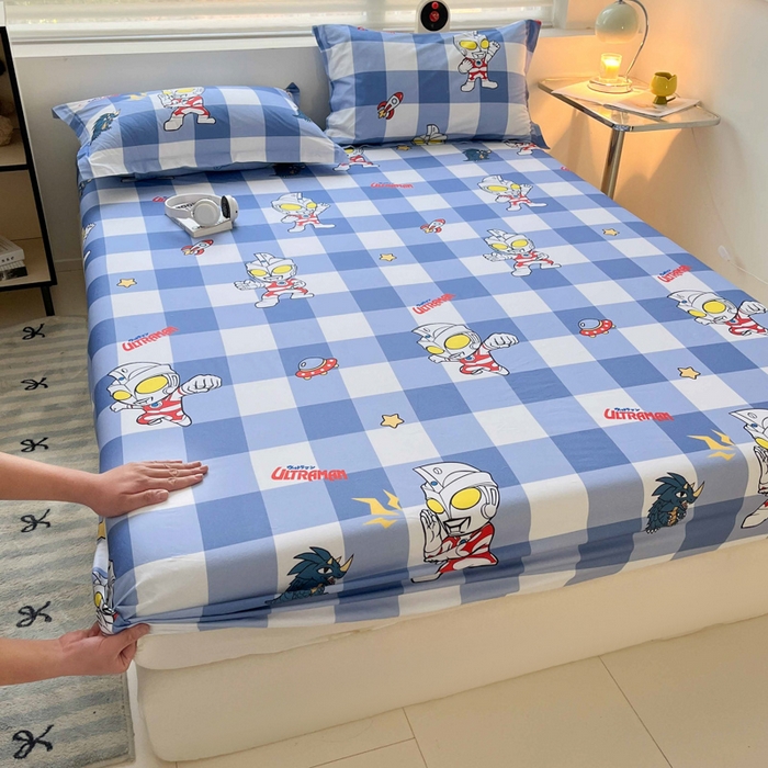 91家纺网 家纺一手货源 找家纺 蘭菲家纺 2025新款学生季经典奥特曼系列全棉印花单品床笠 随影