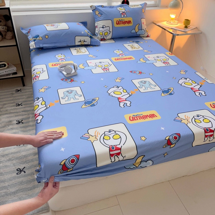 91家纺网 家纺一手货源 找家纺 蘭菲家纺 2025新款学生季经典奥特曼系列全棉印花单品床笠 太空游