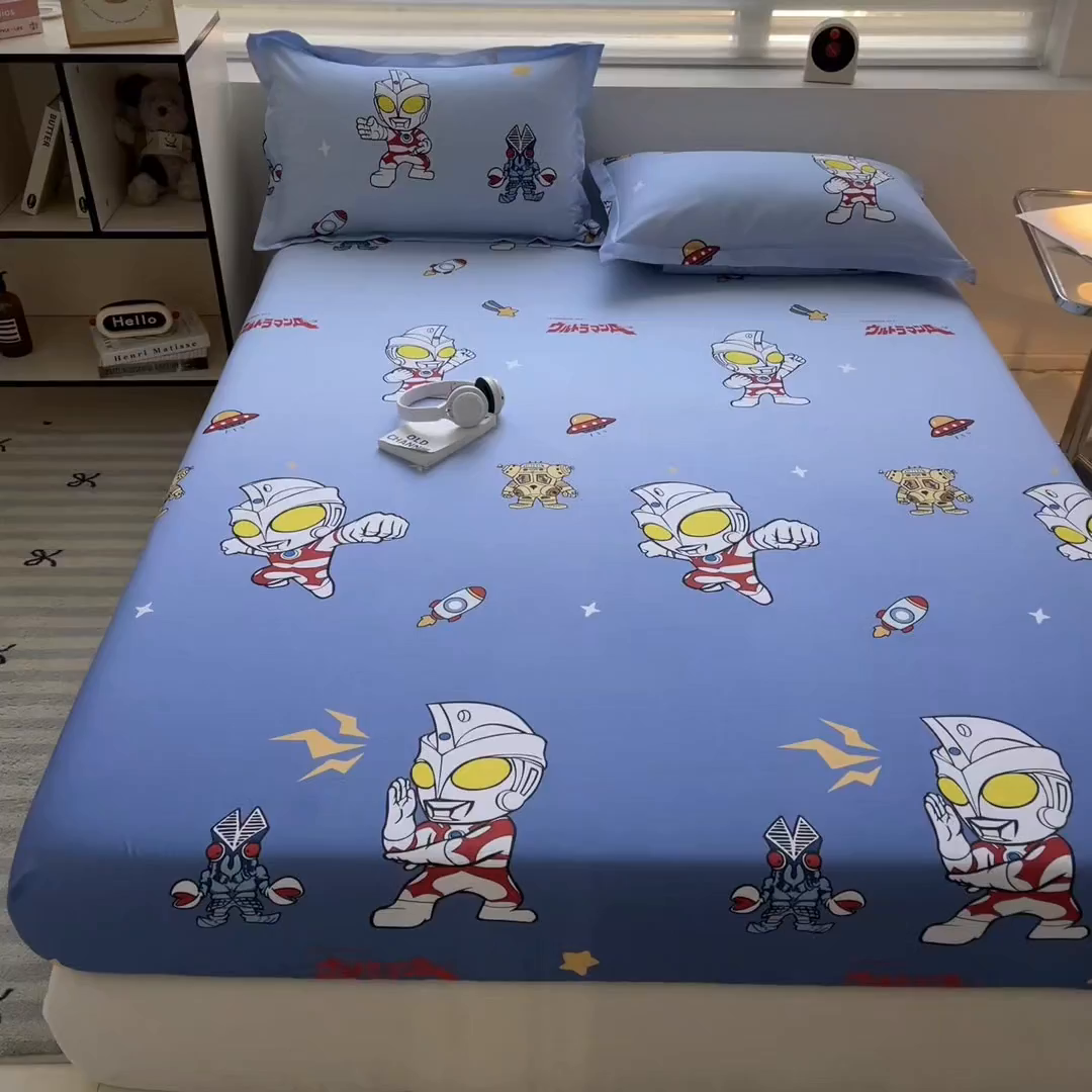 91家纺网 家纺一手货源 找家纺 蘭菲家纺 2025新款学生季经典奥特曼系列全棉印花单品床笠 小虎队