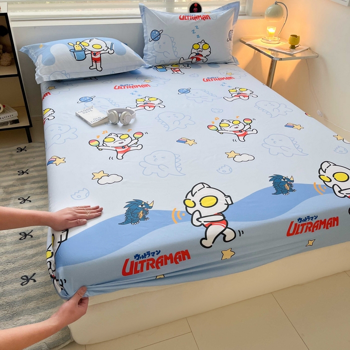 91家纺网 家纺一手货源 找家纺 蘭菲家纺 2025新款学生季经典奥特曼系列全棉印花单品床笠 运动员