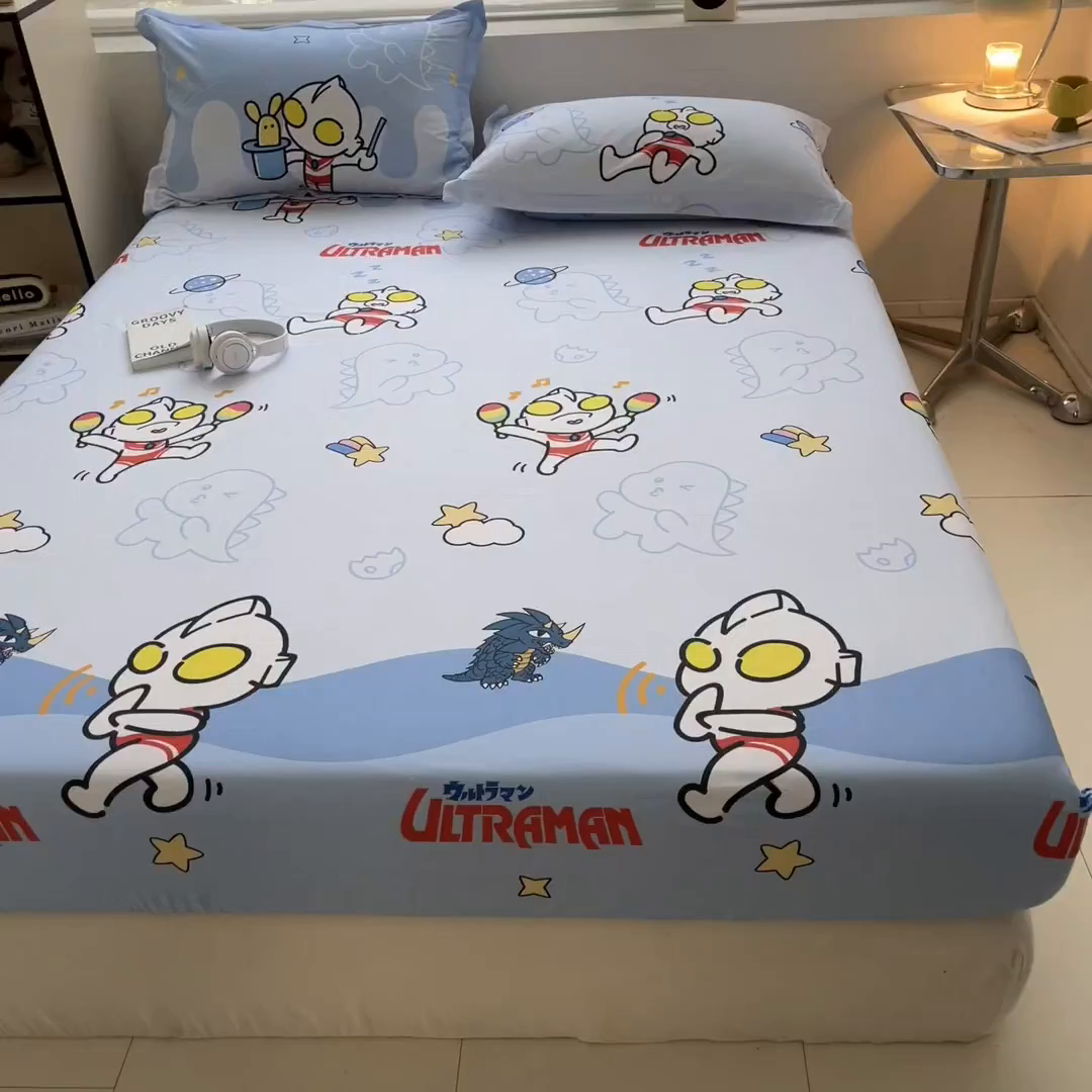 91家纺网 家纺一手货源 找家纺 蘭菲家纺 2025新款学生季经典奥特曼系列全棉印花单品床笠 运动员