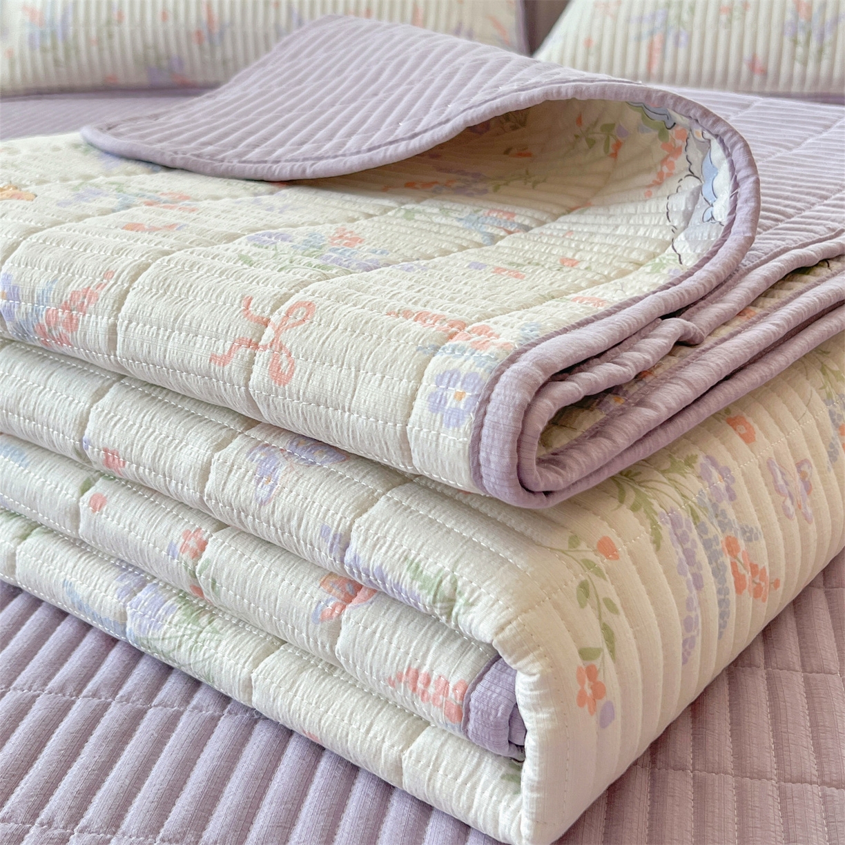 91家纺网 家纺一手货源 找家纺 （总）雯豆家纺 2025新品皱皱双层纱床盖泡泡纱床罩保护套