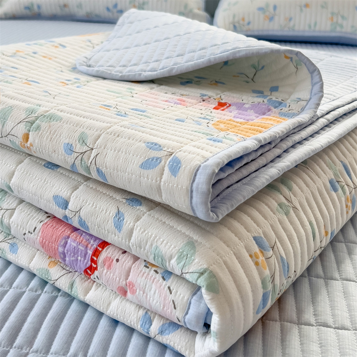 91家纺网 家纺一手货源 找家纺 （总）雯豆家纺 2025新品皱皱双层纱床盖泡泡纱床罩保护套